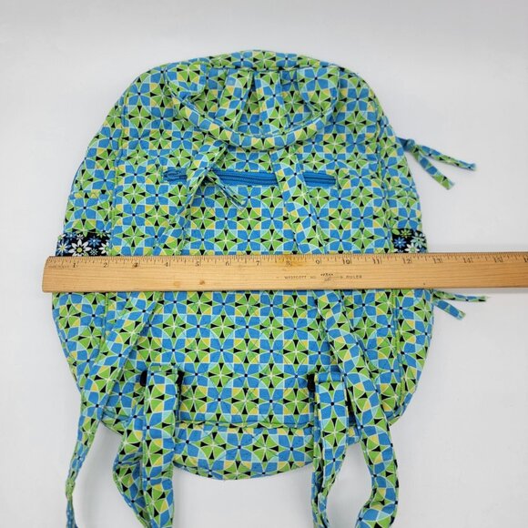 Floral 100% Cotton Backpack‎ Daisy Blue Green Attached Matching Wallet - Picture 5 of 10